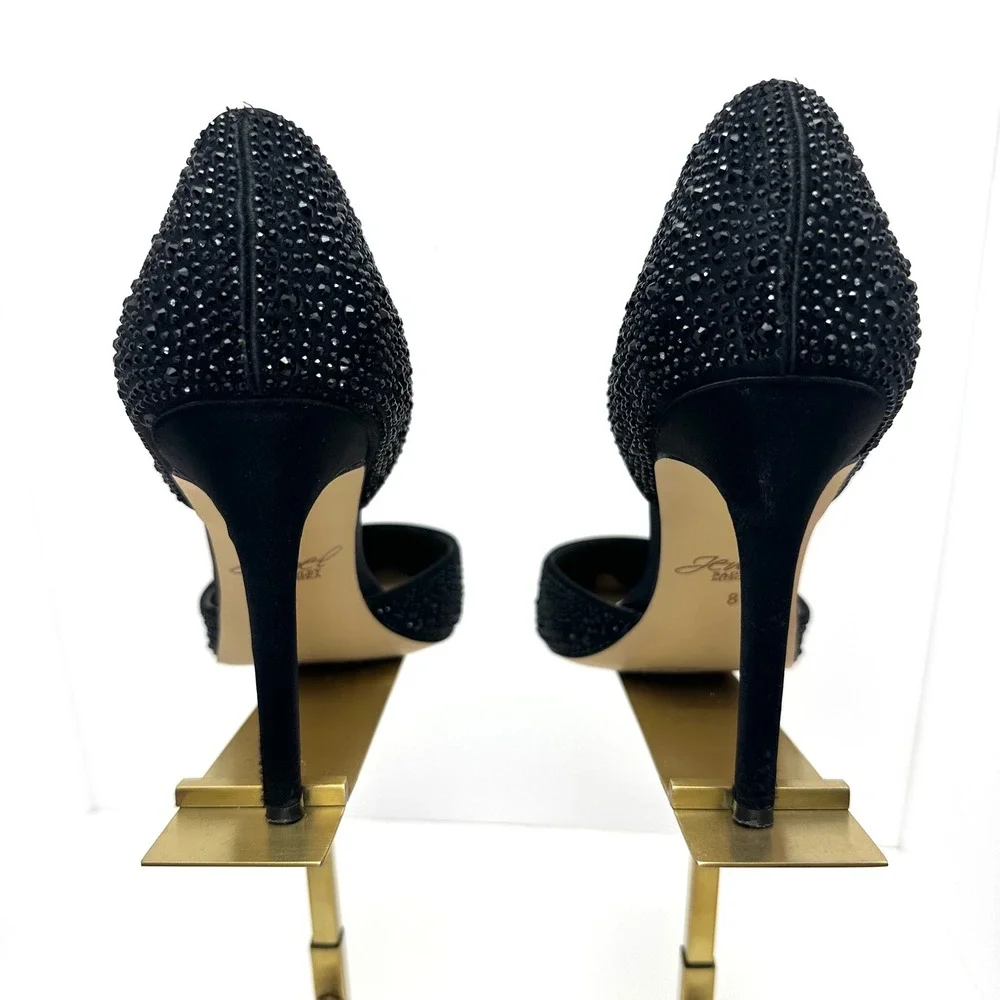 Jewel Badgley Mischka Black Rhinestone d'Orsay Pointed Toe Stiletto Pumps Size 8